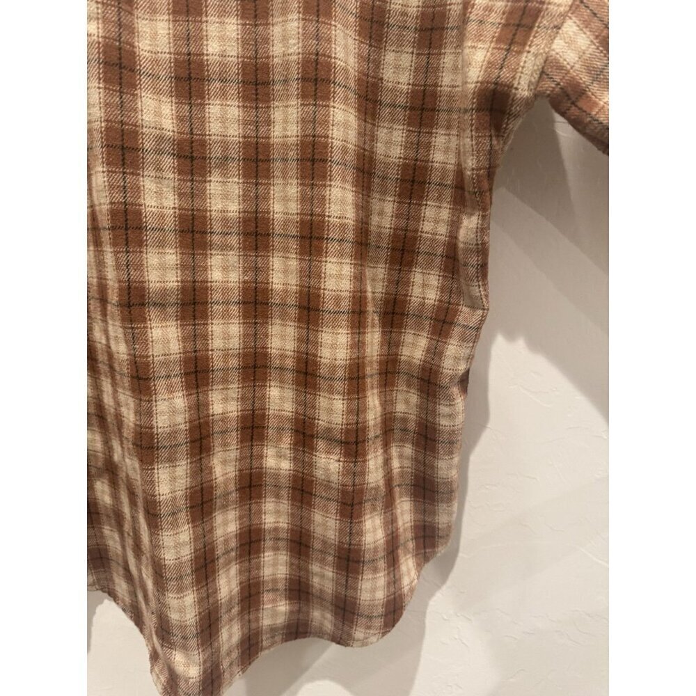 Böhme oversized brown and beige plaid flannel shacket Size Small Brown & White - Picture 15 of 16